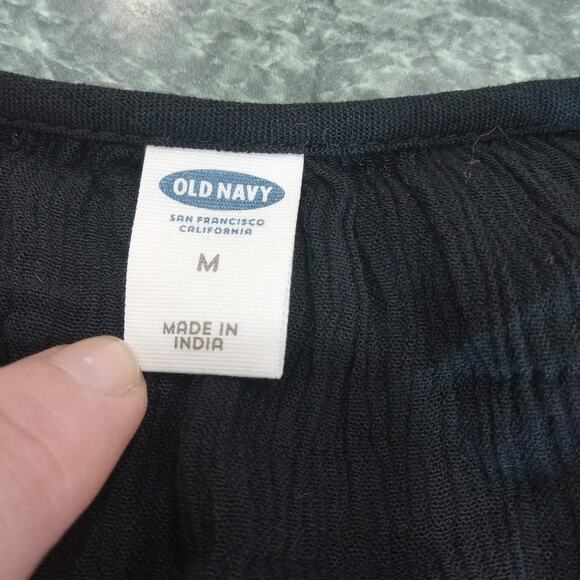 NWT Old Navy Boho Crinkle Gauze Swing Top M Black Peasant Long Sleeve Blouse - Picture 11 of 15